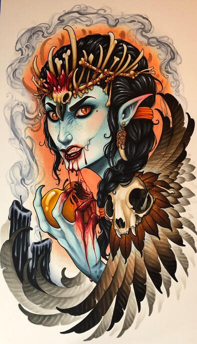 “The Sinner” marker and pencil on hot press. 2018.